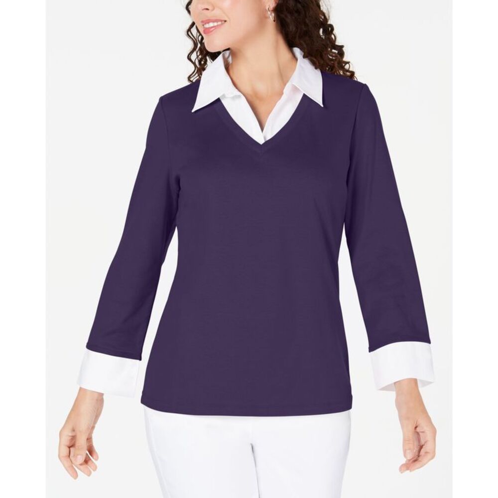 Karen Scott Cotton Layered-Look Woven Top
